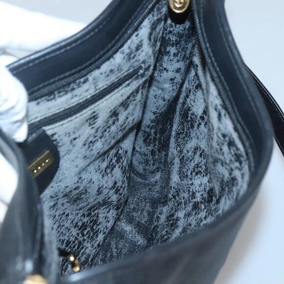 GUCCI Micro GG Supreme Shoulder Bag PVC Black Gold Auth MX332 - Picture 12 of 16